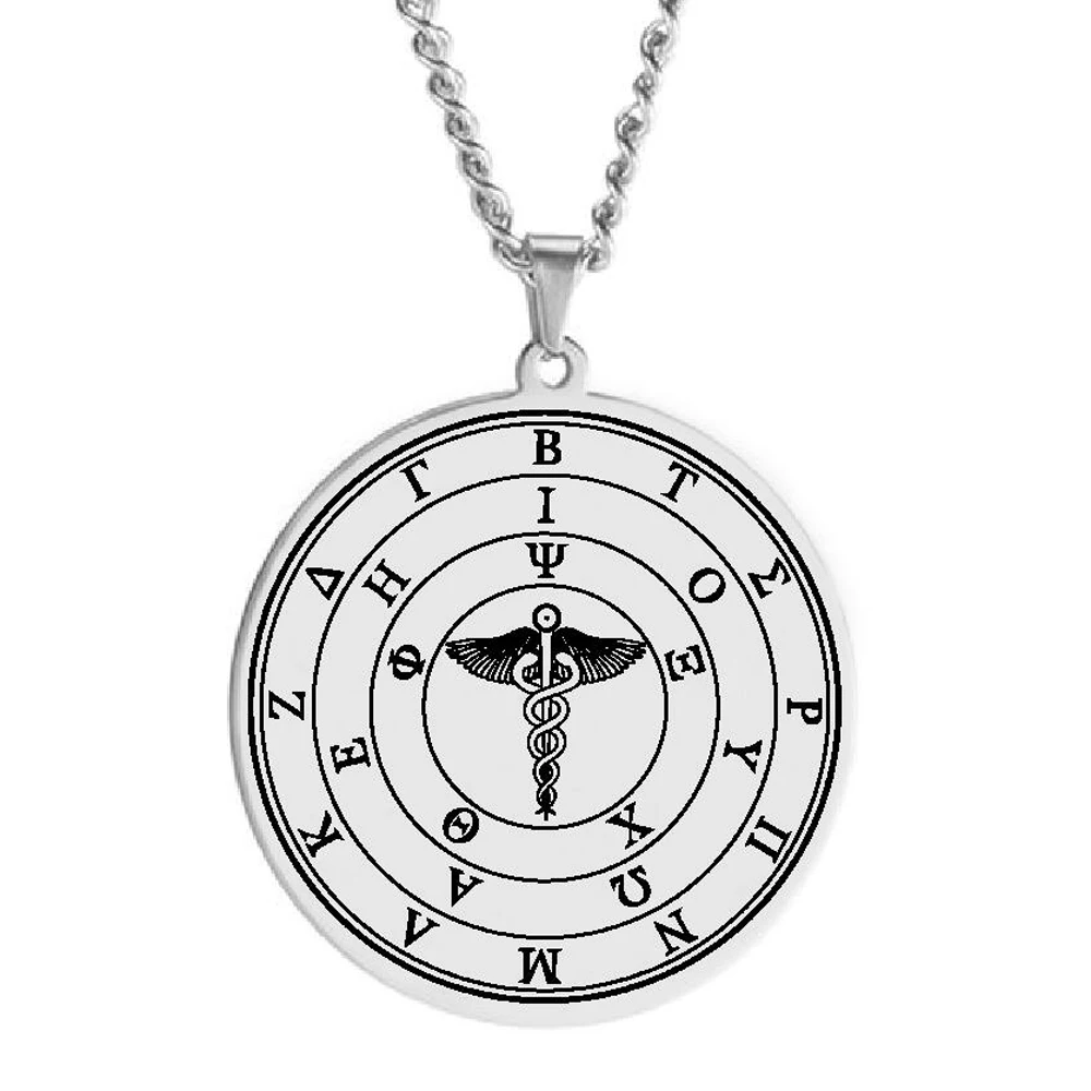 Grammatomanteia Astrological Qabbalistic Numerological Divination Medical Symbol Talisman Stainless Steel Pendant Necklace
