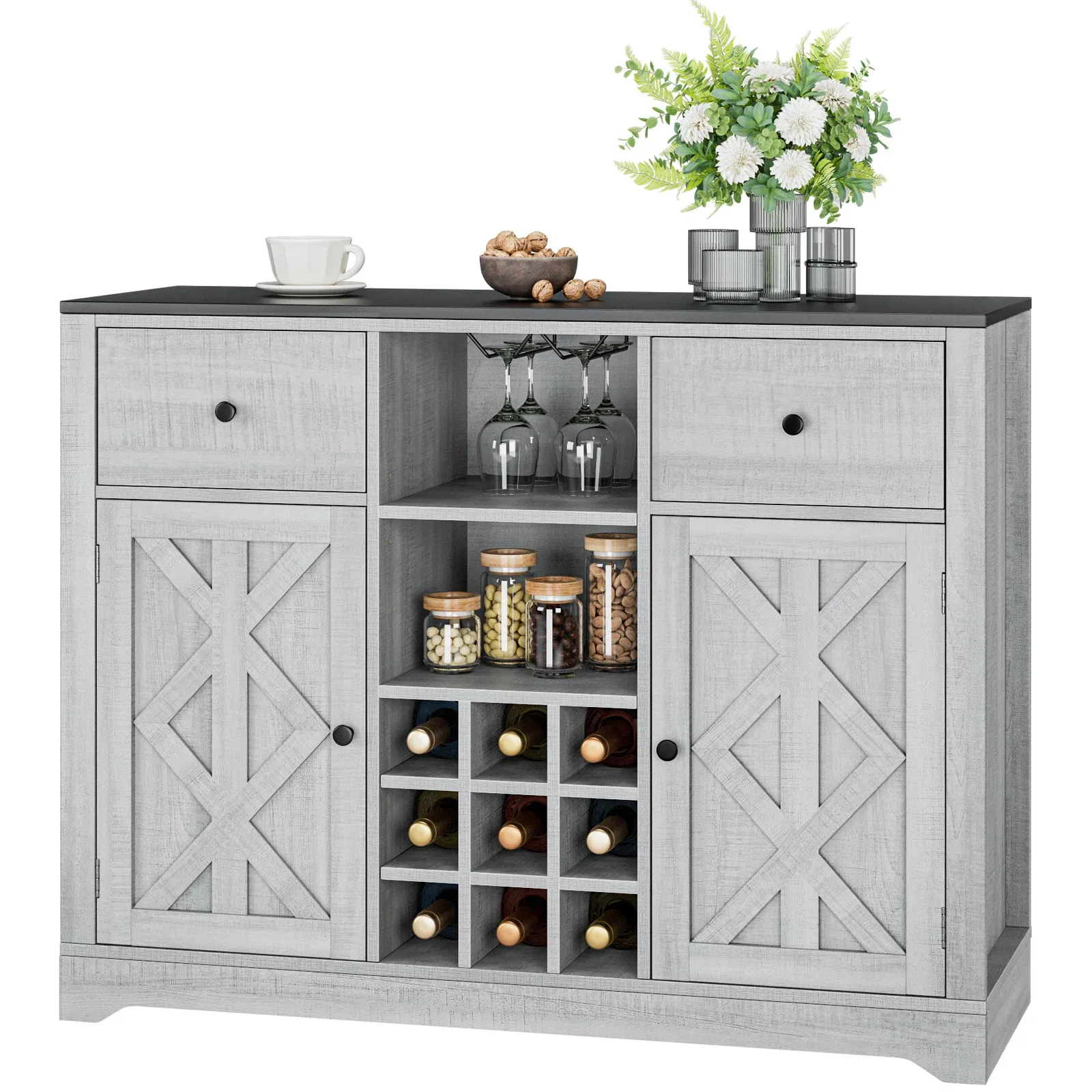 Modern Simple Wooden Living Dining Room Furniture Storage Hutch Buffet Kitchen Cabinet Sideboard With Barn Door