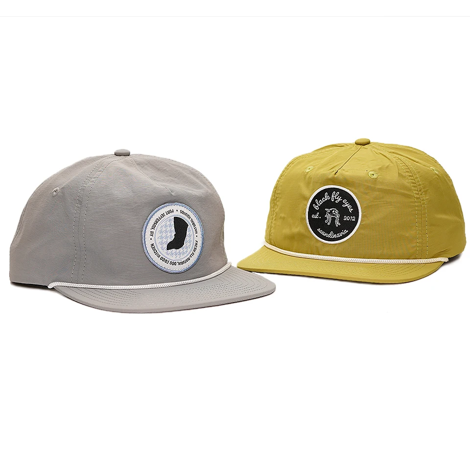 nylon snapback hat custom 5 panel woven label patch unstructured rope cap