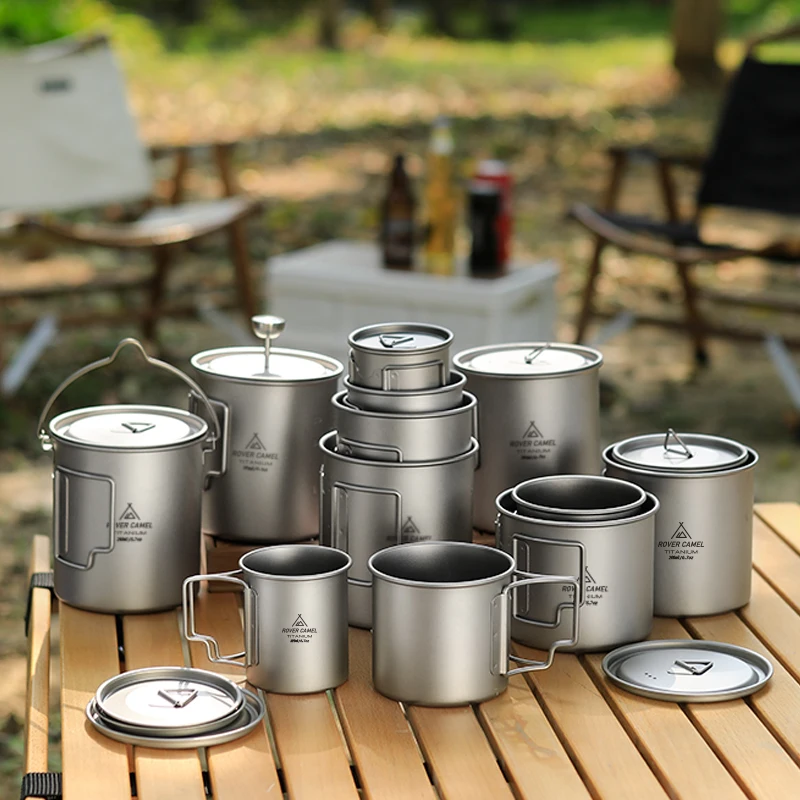 Outdoor Camping Kitchenware titanium mug 200/300/350/450/650/750ml Titanium Stacking Drinkware Water Cup Coffee Tea Mug