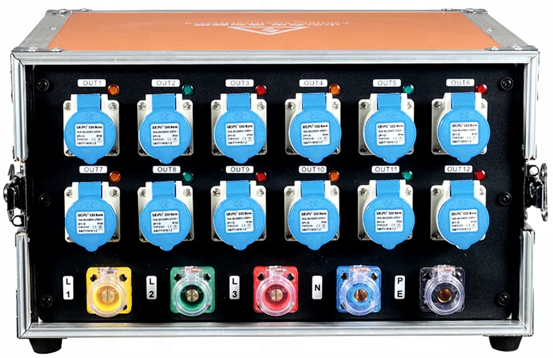 Waterproof camlock 12CH main input & output 3 phase electrical switchboard distribution power supply box cheap 12*4kw dj light