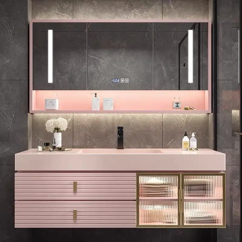 New Arrival factory price Pink Home Style Bathroom Vanity Wood Living Room Cabinets Decorative Wood Furniture