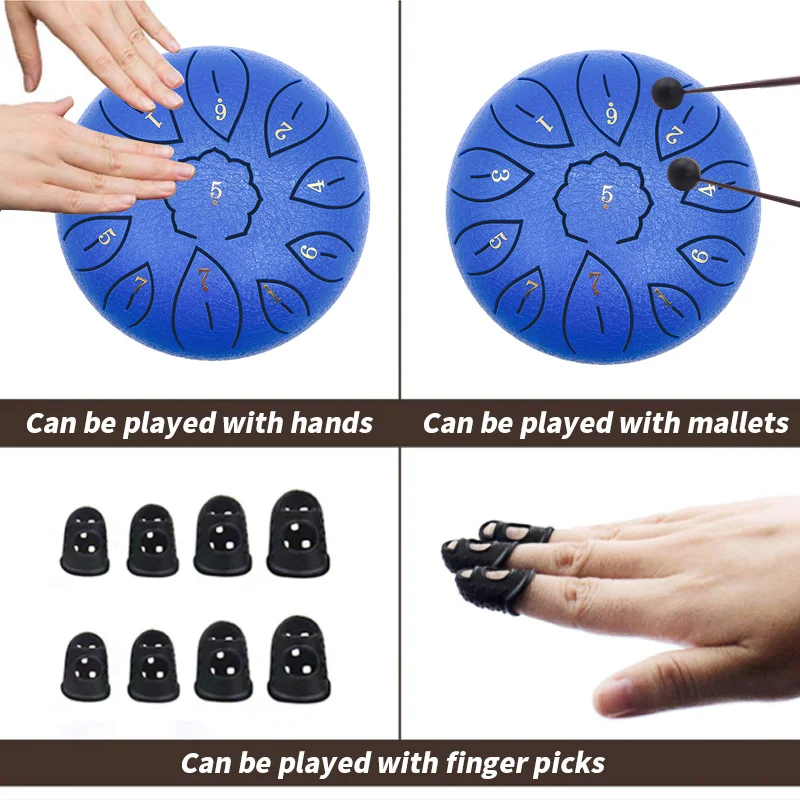 Steel Tongue Drum Percussion Instrument Handpan Drum D Key with Bag Music Book and Mallets for Musical Education Concert Yoga