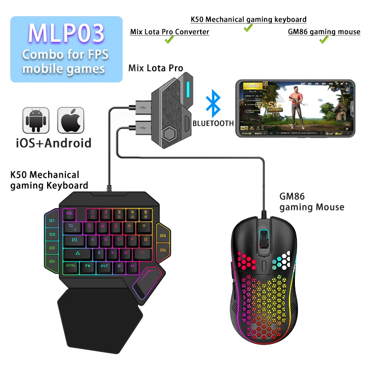 Usb wired Chicken Game Set Mobile Pubg Controller one handed Gaming Keyboard Mouse Transfer for Samsung Xiaomi smart phone