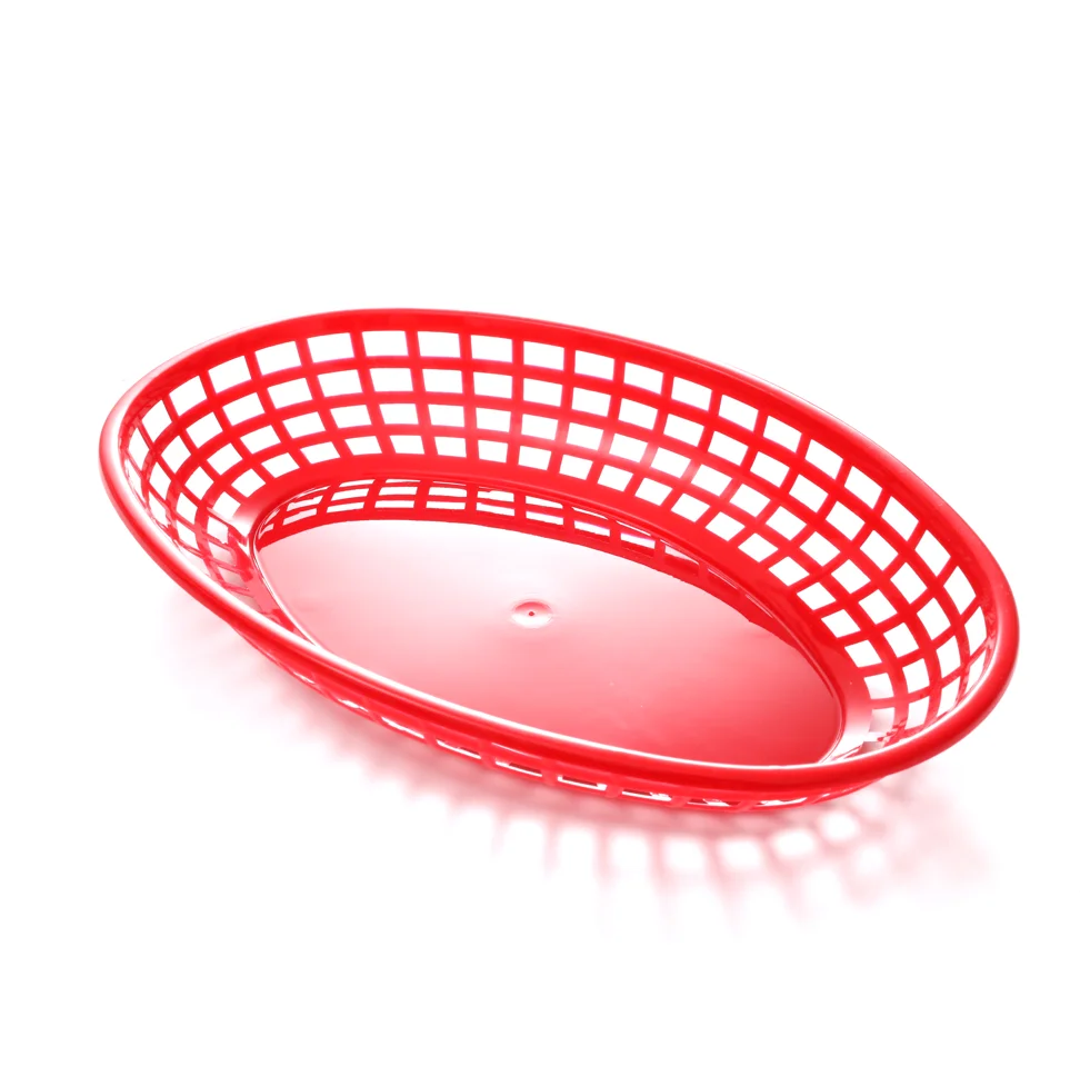 2024 New Non-Stick Reusable Fast Food BBQ Grill Basket Set 4 Piece Plastic Oval with Liner PP Storage Picnic Basket