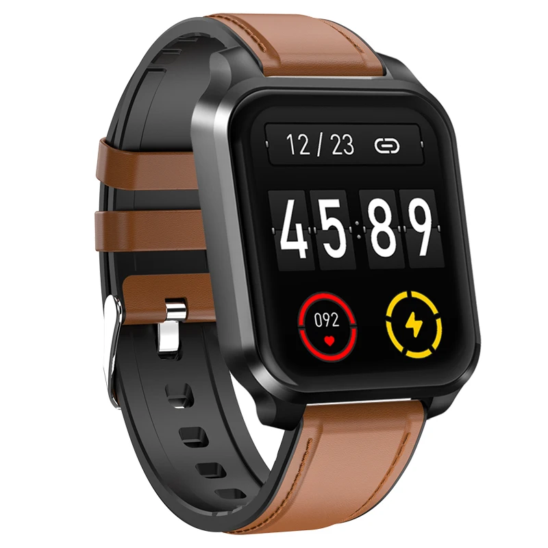 Shenzhen smartwatch manufacture SPO2 ECG heart rate smartwatch E90 leather strap smart watch