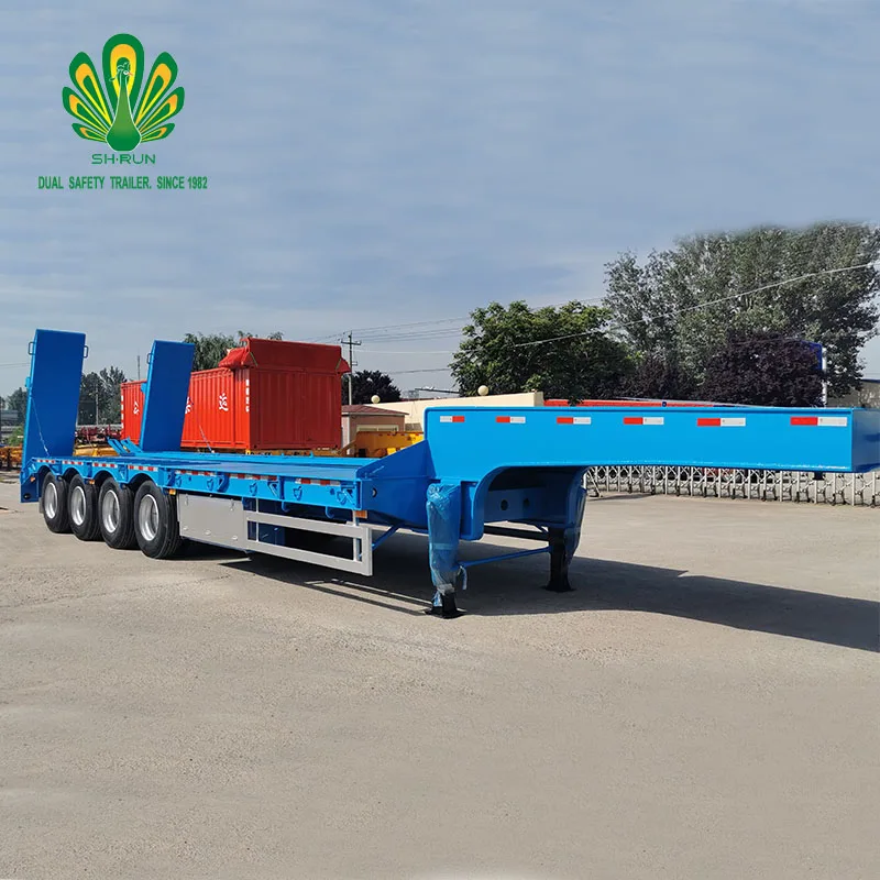3 axles low bed air suspension 120 ton lowbed ramp truck trailers with 40 feet length