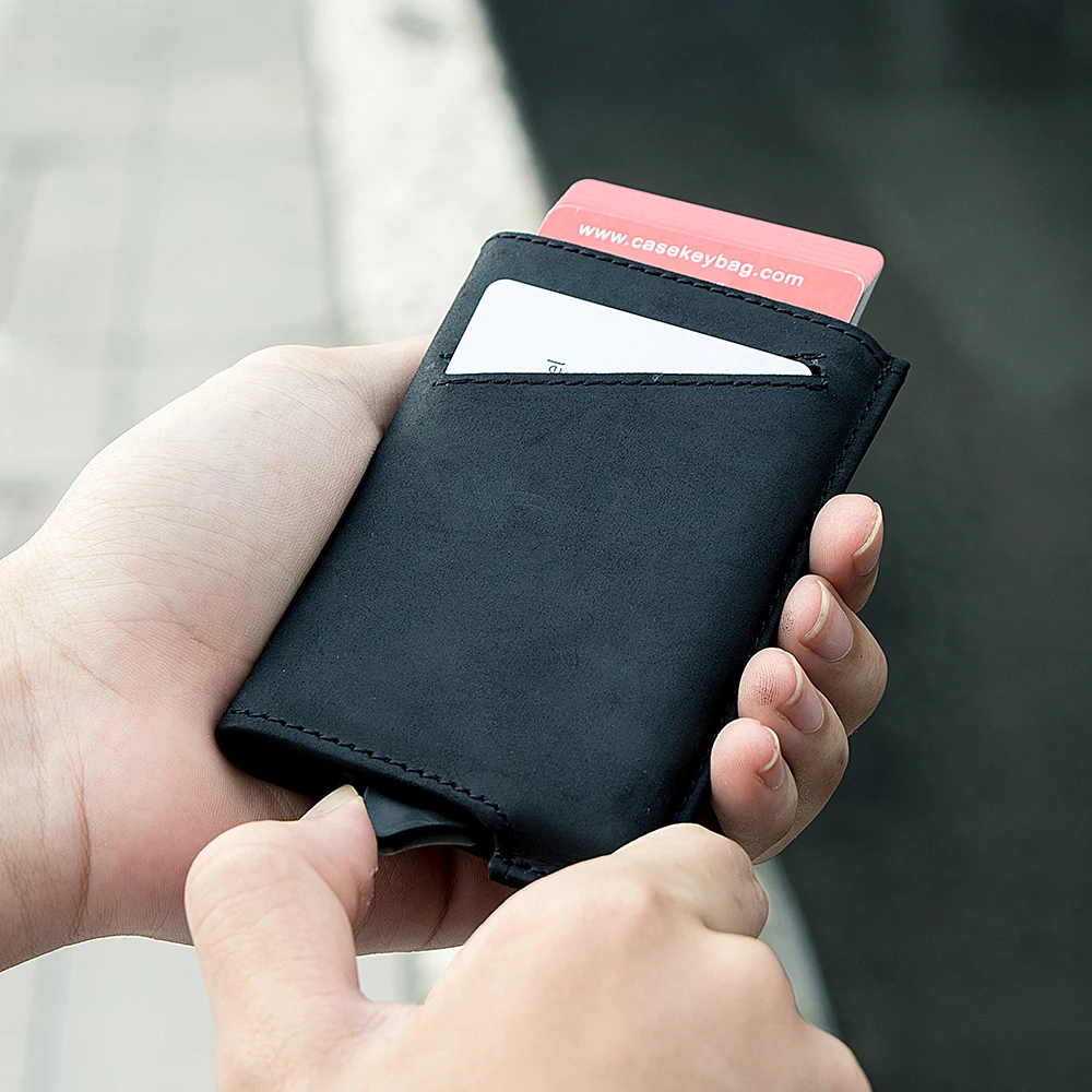 Hot Selling Wholesale Price Tarjetero Automatico Hombre Card Holder Case Pocket RFID Porte Carte Slim Leather Wallet