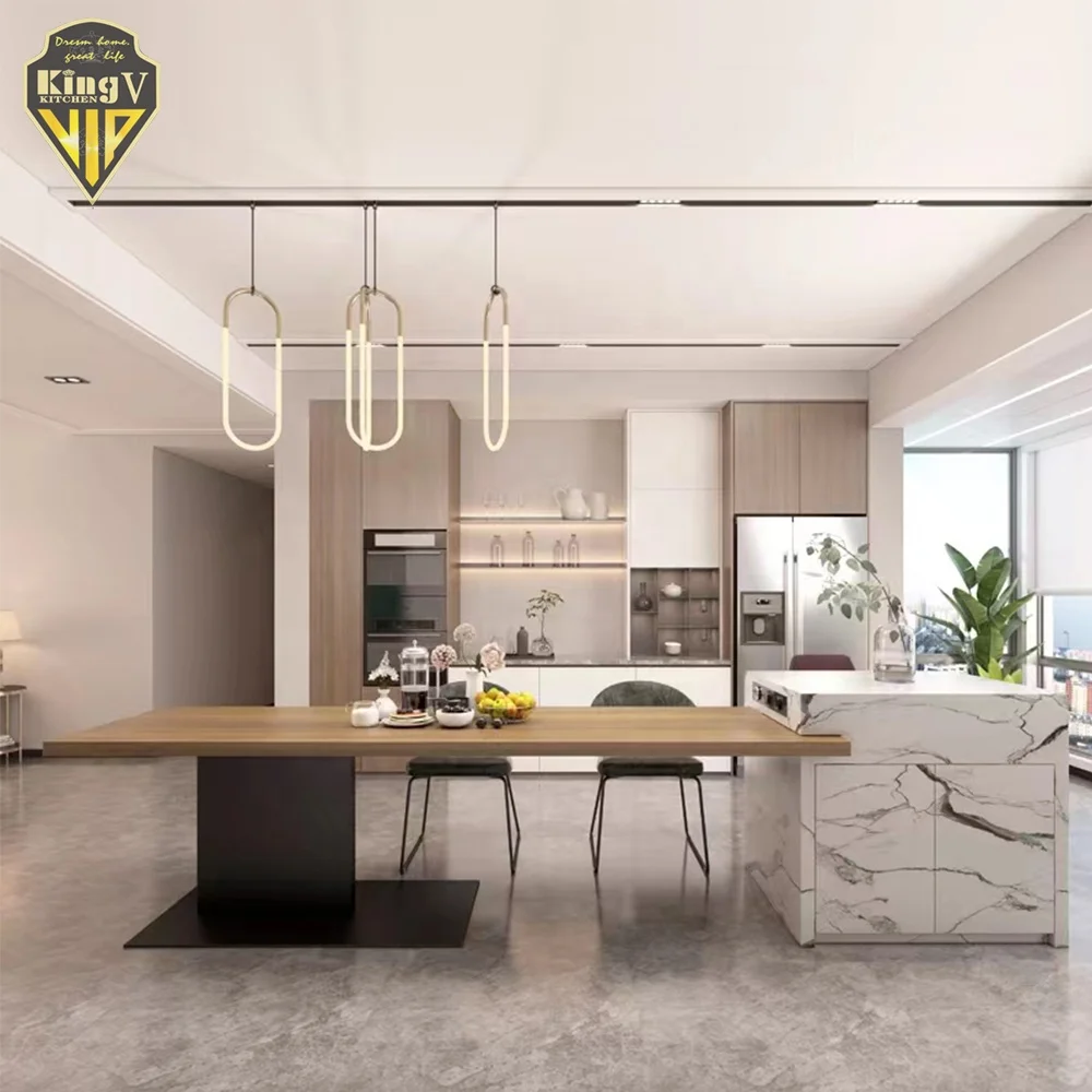 KINGV Foshan Factory Wholesale Modern Style Kitchen Quartz Chipboard Cheap Kitchen Customization