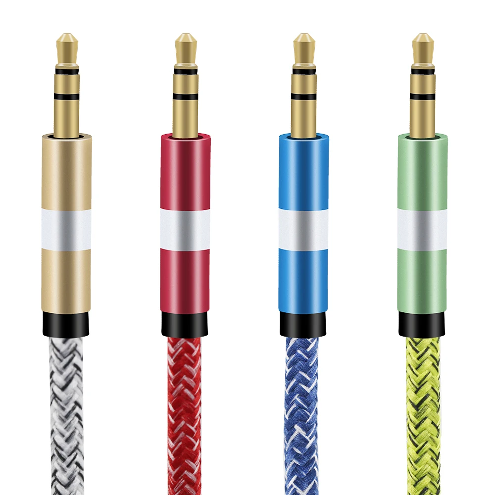 Wholesale customized  braided male to male audio cables headphone speaker car aux cable