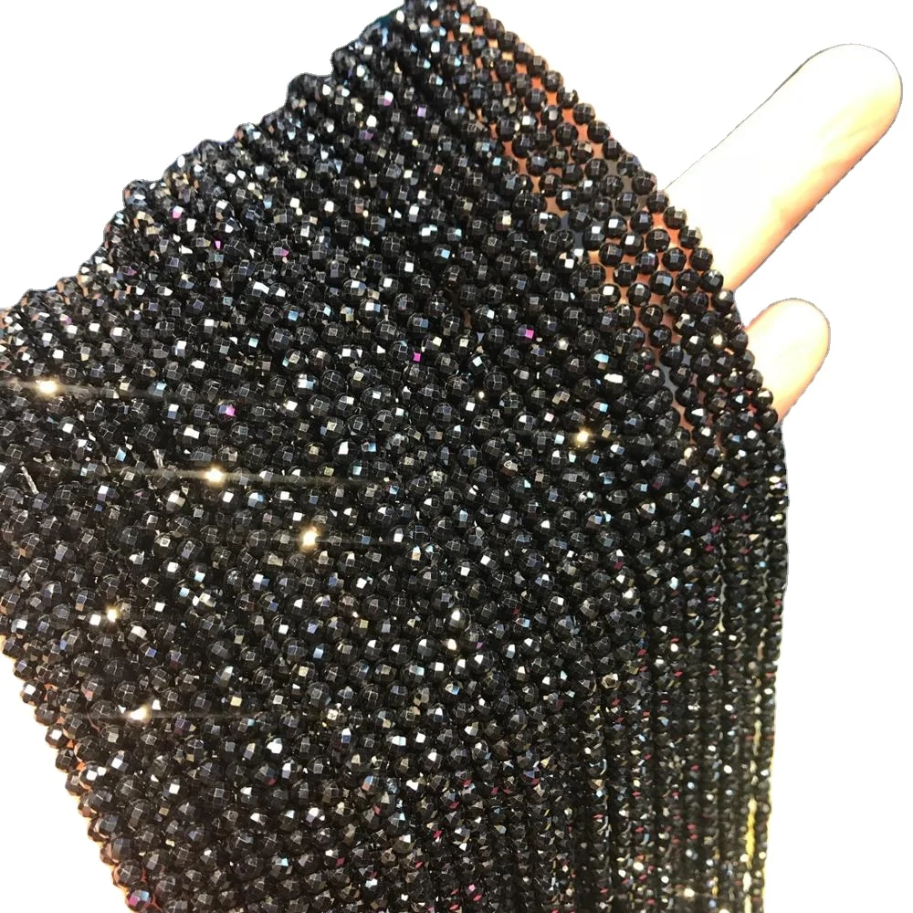 China factory 2-3mm black spinel faceted  round beads for bracelet