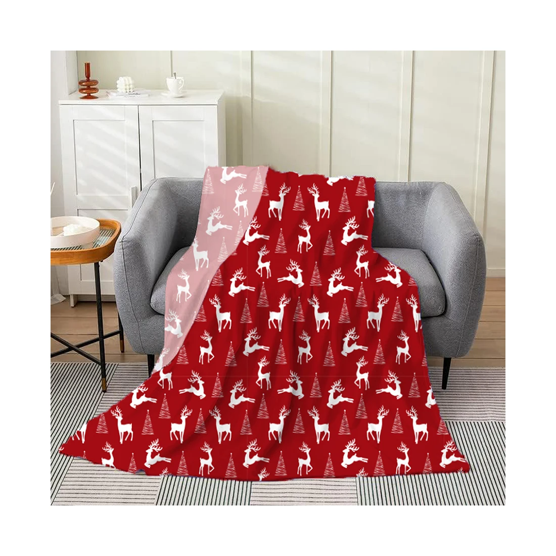 2023 Hot Sell Cozy Soft Sofa Bed Custom Printing Logo Red Christmas Reindeer Sublimation Flannel Fleece Throw Blankets
