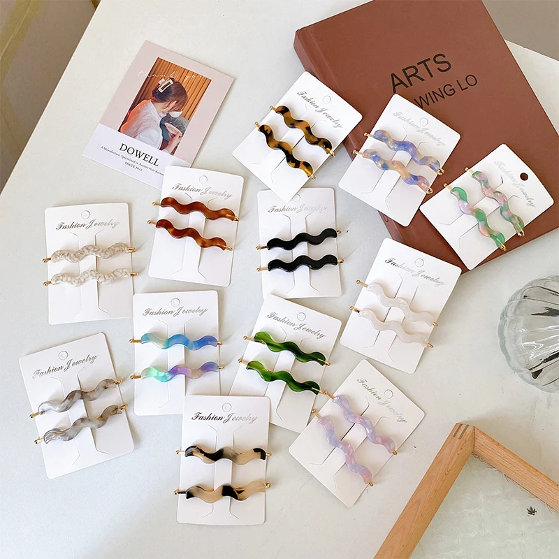 2pcs/card Wave Shape Turquoise Barrette Bobby Pins Hair Clips Set Women Girls Fashion Tortoise Shell Simple Acetate Hairgrips