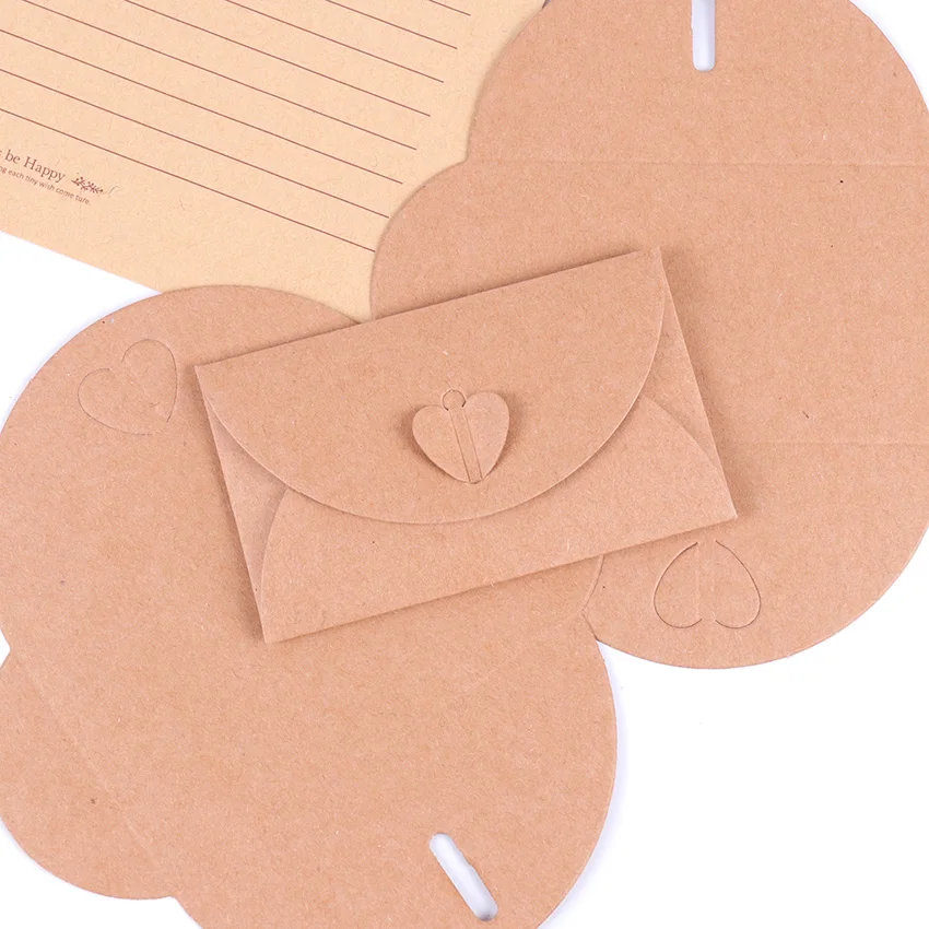Handmade Paper String Romantic Love Letter Envelope Vintage Love Button Envelope Kraft Paper Gift Card With Envelope