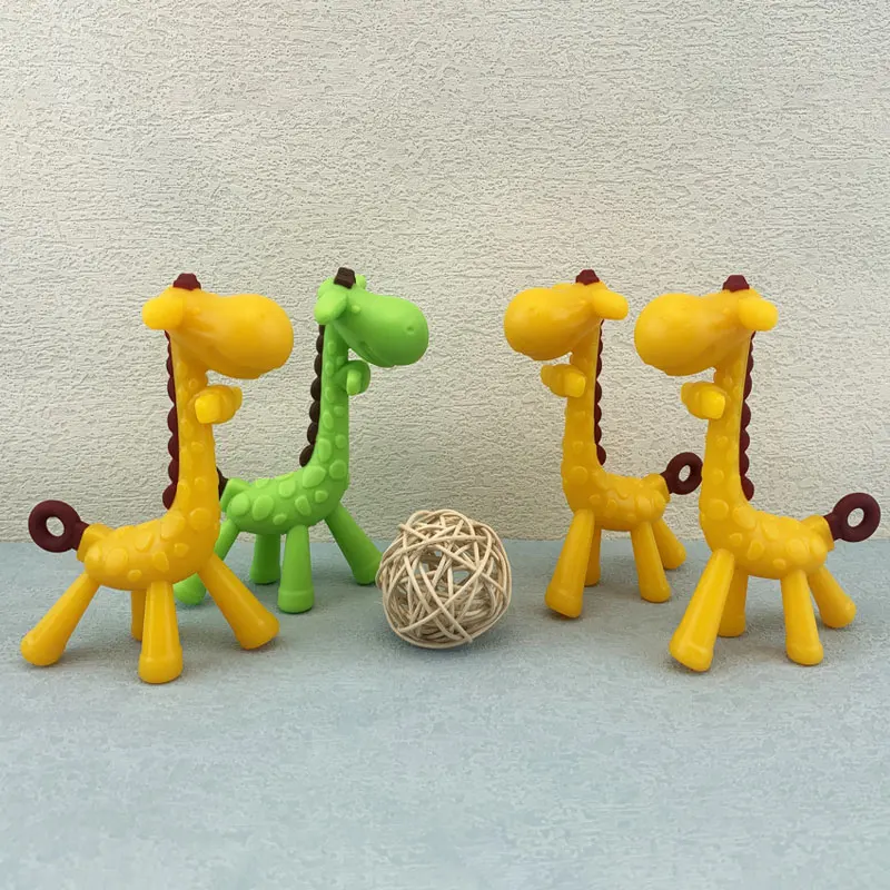100% Food grade silicone BPA Free Safety Funny Fruit Teethers Brush Silicone Toys Natural Giraffe Baby Teether