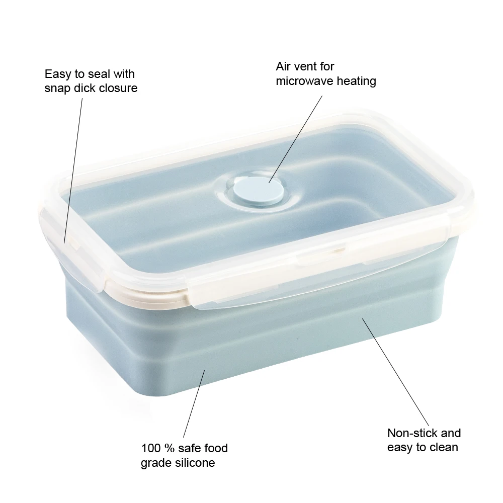 Kitchen Oven Safe Transparent Airtight Silicone Food Container Jelly Color Silicone Folding Bento Lunch Box