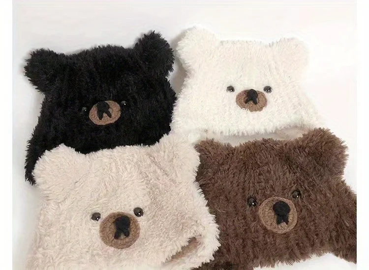 Зимняя шапка новая с медвежьими ушками Корейская мультяшная милая плюшевая вязаная толстой теплой защитой ушей