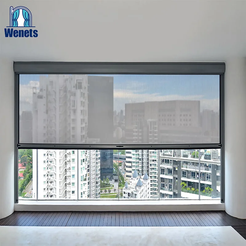 Windproof/Fireproof/waterproof/UV-Protecting Outdoor Motorized Zip Track Blinds For Patio And Swimming Pool