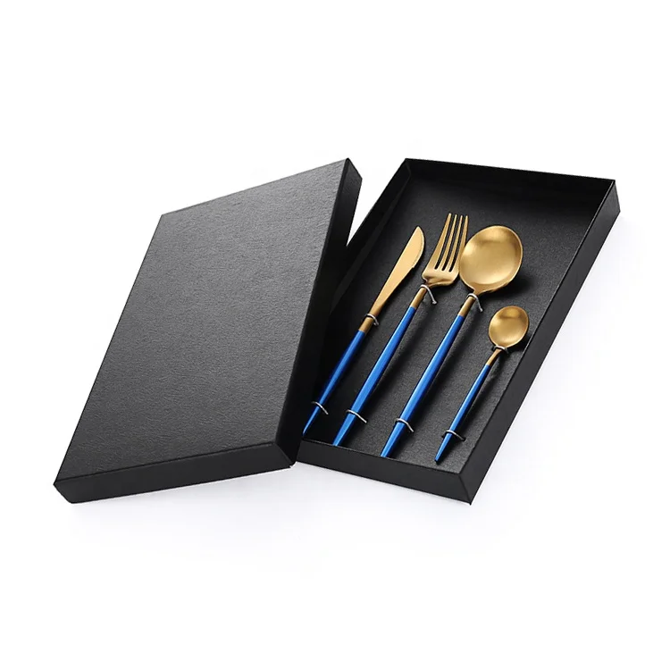 
2021 new arrivals customizable logo hot selling cutlery stainless steel blue gold flatware, spoon and fork 