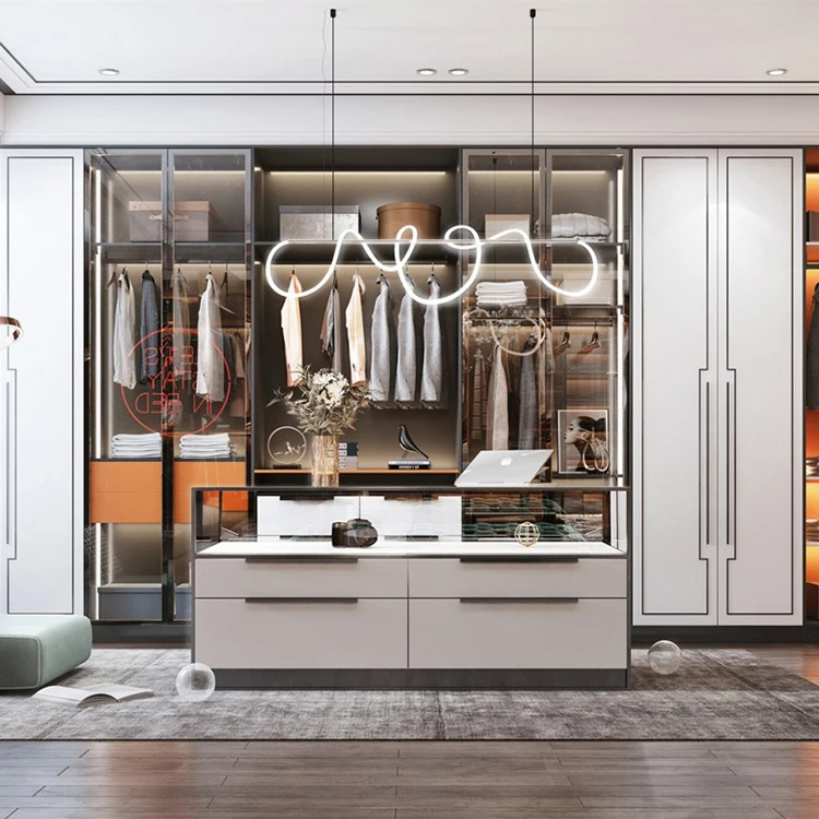 Santopova modern cabinets wall in closet design with island solid wood walkin luxury custom made wardrobe