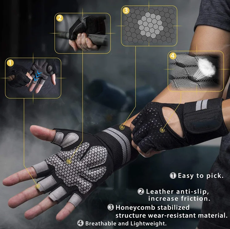 Unisex Neoprene Fitness Gloves Bodybuilding Wrist Guards Anti-Slip Feature Weight Lifting Gym Gloves Sports Home Outdoor Use