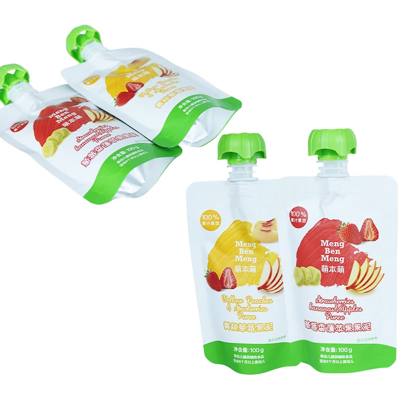 Food Grade Custom Beverage Nylon Fruit Juice And Yogurt Stand Up Retort Spout Pouch Baby Food Packaging 100ml Plastic Bag