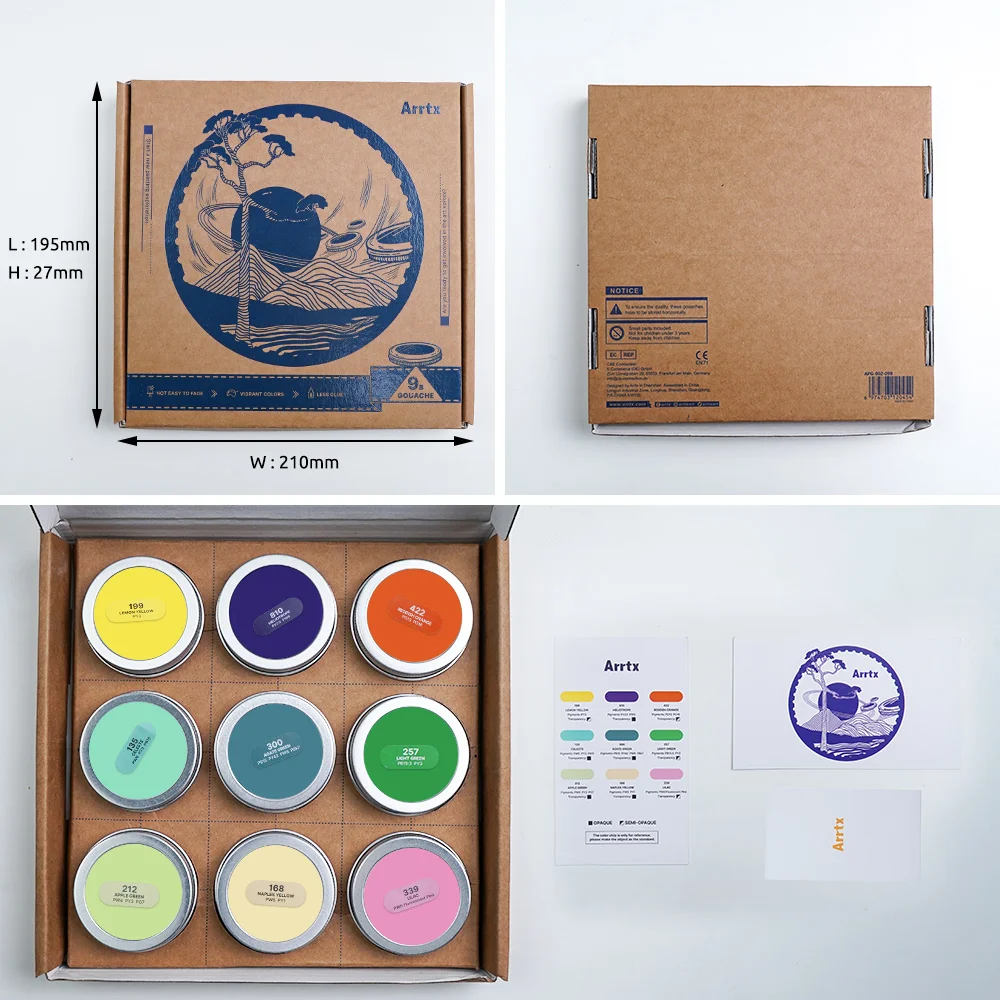 Arrtx Gouache Paint Set 9Colors x 30ml Perfect for Artists Students Gouache Opaque Watercolor Painting