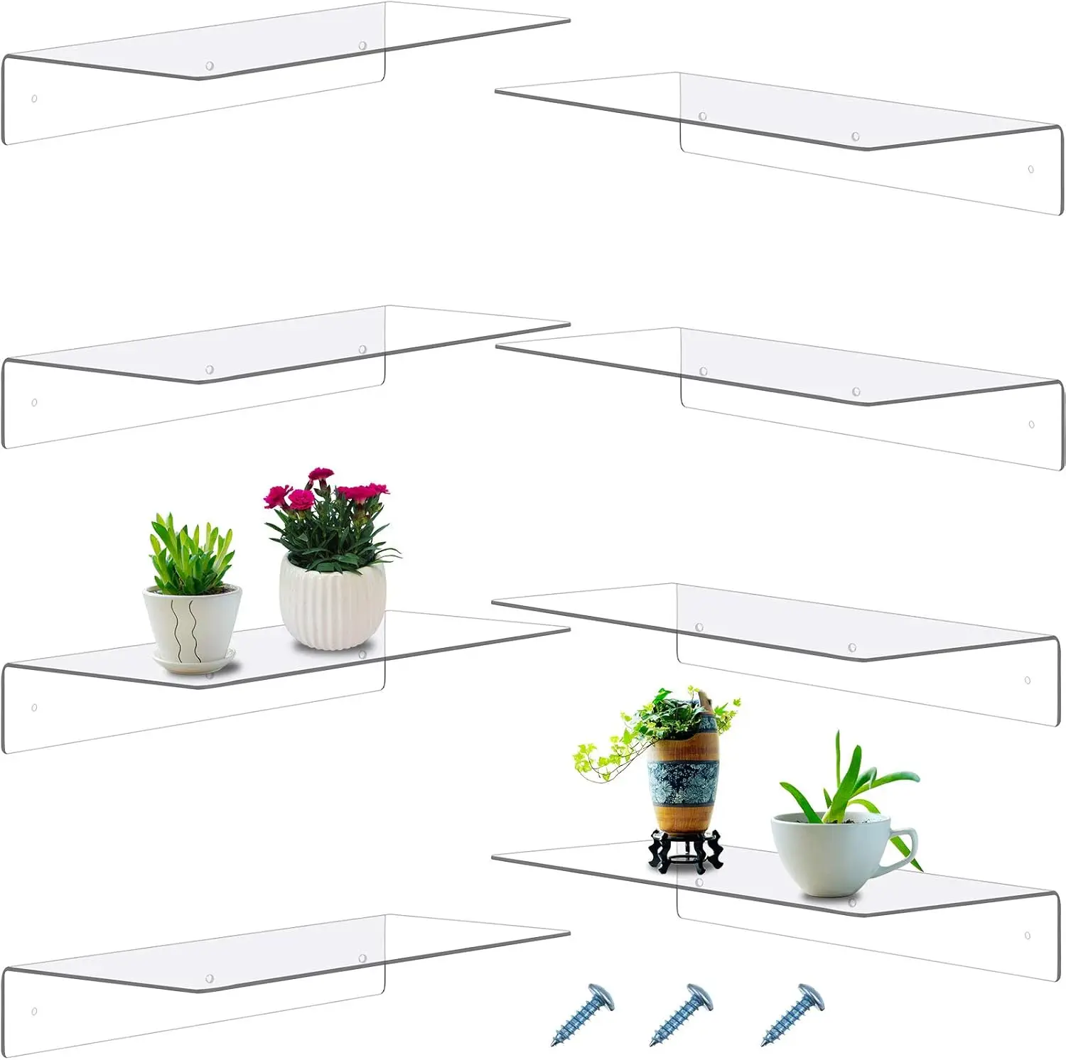 Wholesale clear 8 Pcs Wall Mounted Acrylic Racks for Living Room and Office