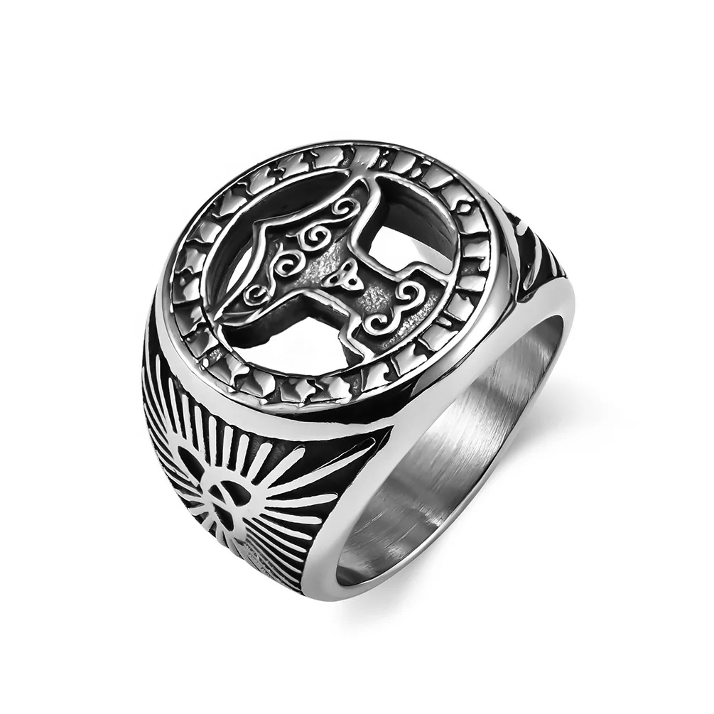 Stainless Steel Nordic style Viking Eternal Knot Tomahawk   battle-axe Ring Celtic Triangle Knot rings for man