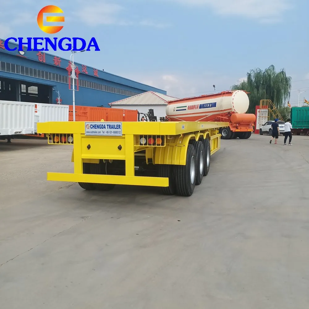 Shipping Container Flatbed Semi Trailer 3 Axle Flat Bed Truck Trailer for Sale 40ft 60 Ton Steel Panda Semi-trailer CN