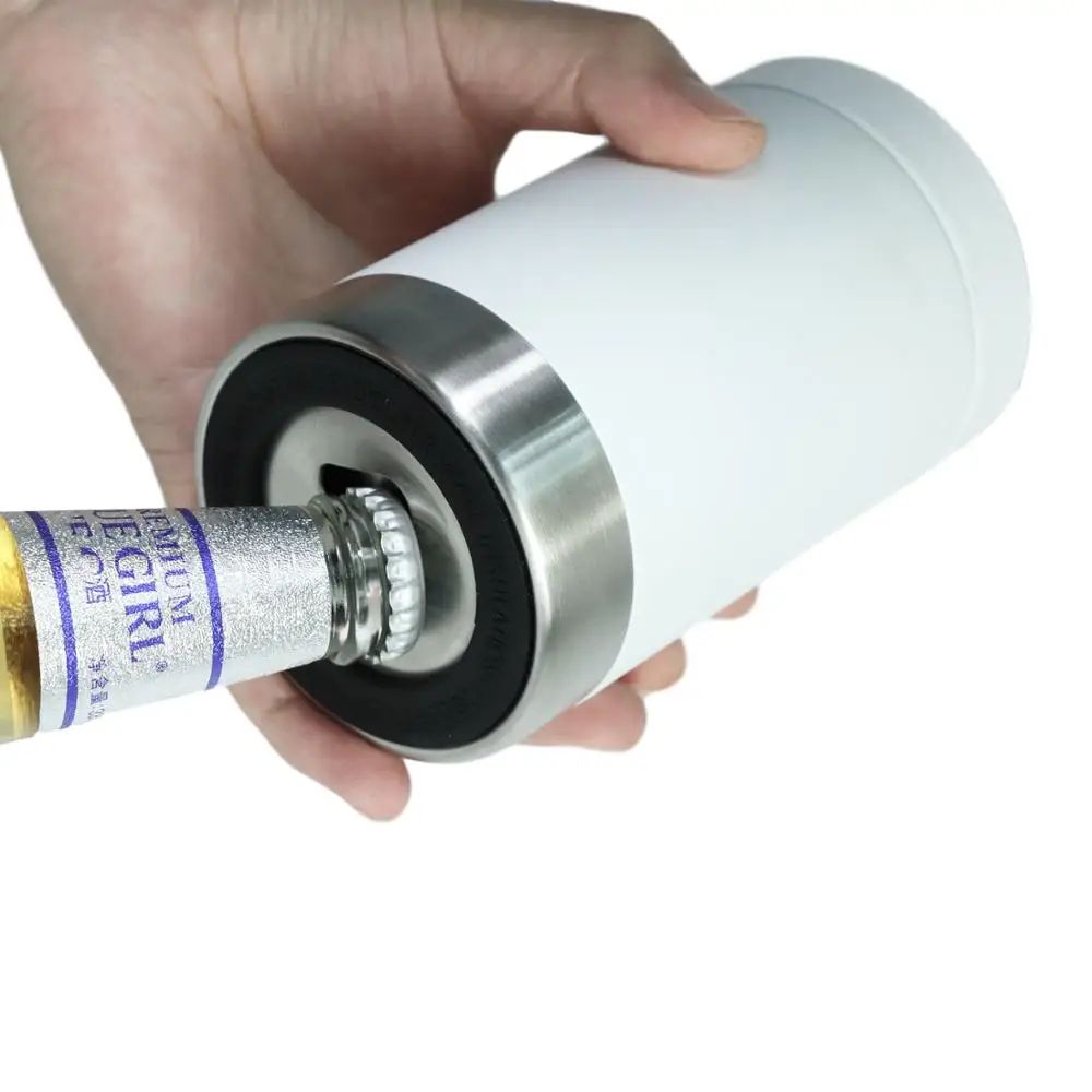 Wholesale Custom Logo Metal Vacuum Insulated Double Walled Stainless Steel Beer Cans Cooler Holder With Opener