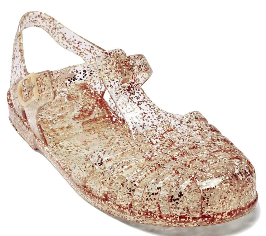 Детские пляжные сандалии, пластиковые прозрачные блестящие желейные туфли из ПВХ, обувь Gowalk