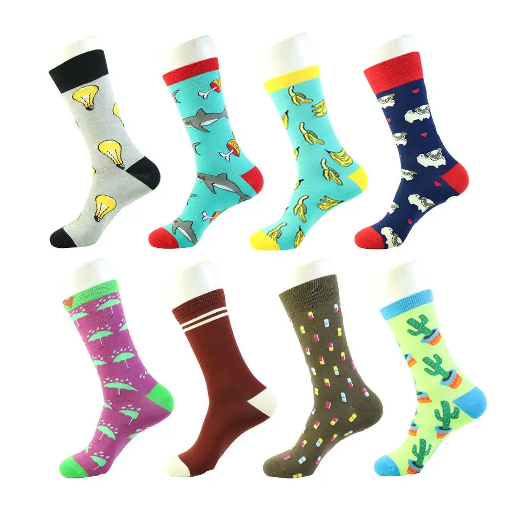 Custom bamboo fiber novelty socks wholesale knitting jacquard logo pattern  men crew happy funny cotton business tube socks
