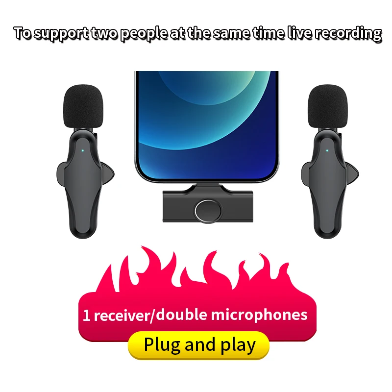 2022 New k9 wireless microphone Lavalier 2.4G Mini Record vlogging clip on mic Lapel Wireless Microphone for iPhone mobile phone