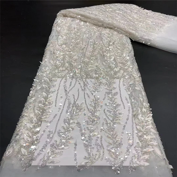 Silk And Chiffon African Wax Prints Bazin Riche Lace Fabrics 6 Yards With Beads And Sequin In Dubai