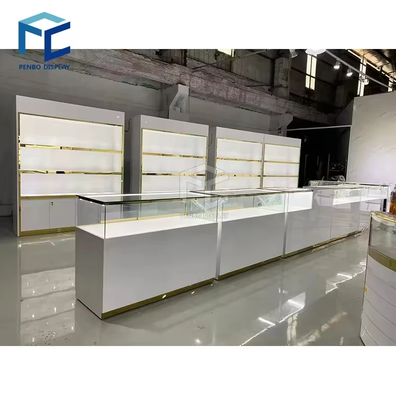 Modern Luxury Mdf Jewelry Shop Furniture Wall Display Shelves Counter Design Jewelri Showcase For Shopping Mall