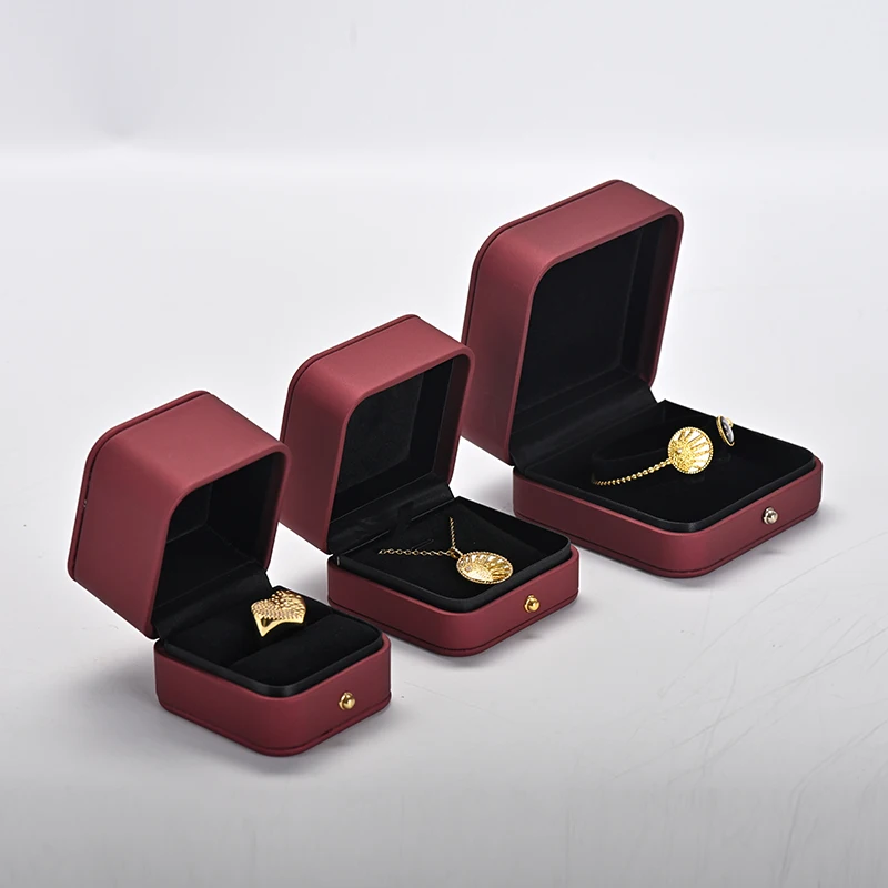 New Custom Logo Red PU Leather Jewellery Gift Box Velvet Inside Jewelry Packaging Box