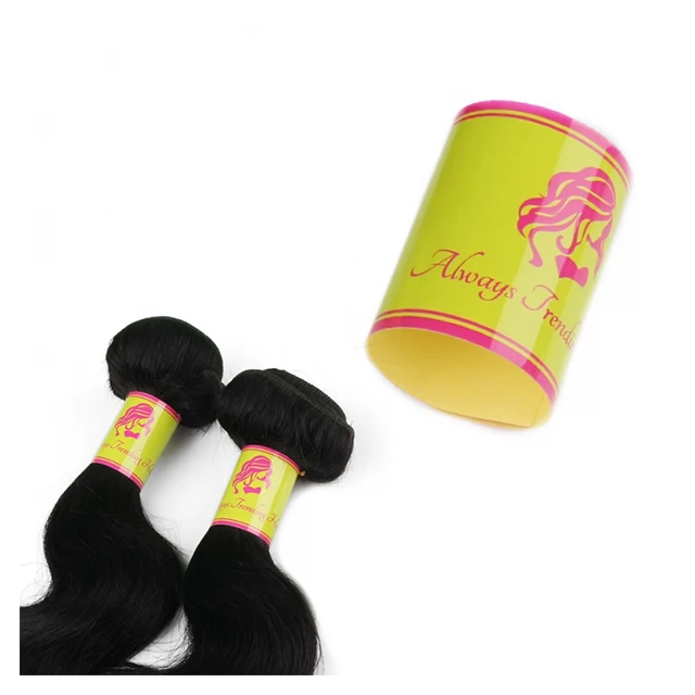 Low MOQ wholesale waterproof paper custom adhesive paper glossy sticker hair bundle wraps with hair hang tag