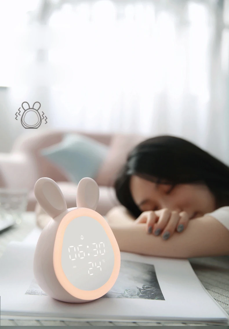 Desk Alarm Cute Rabbit Shape  LED Table Digital Alarm Clock For Kids