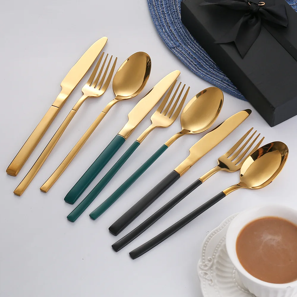 Luxury Gold Cutlery Stainless Steel Set Black Knife Fork Spoon Silverware Flatware Knife Fork Spoon Silverware Flatware