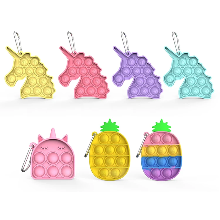 Simple Dimple Unicorn Key Ring Mental Arithmetic Desktop Puzzle Toy Silicone Push Pop Kids Fidget Keychain