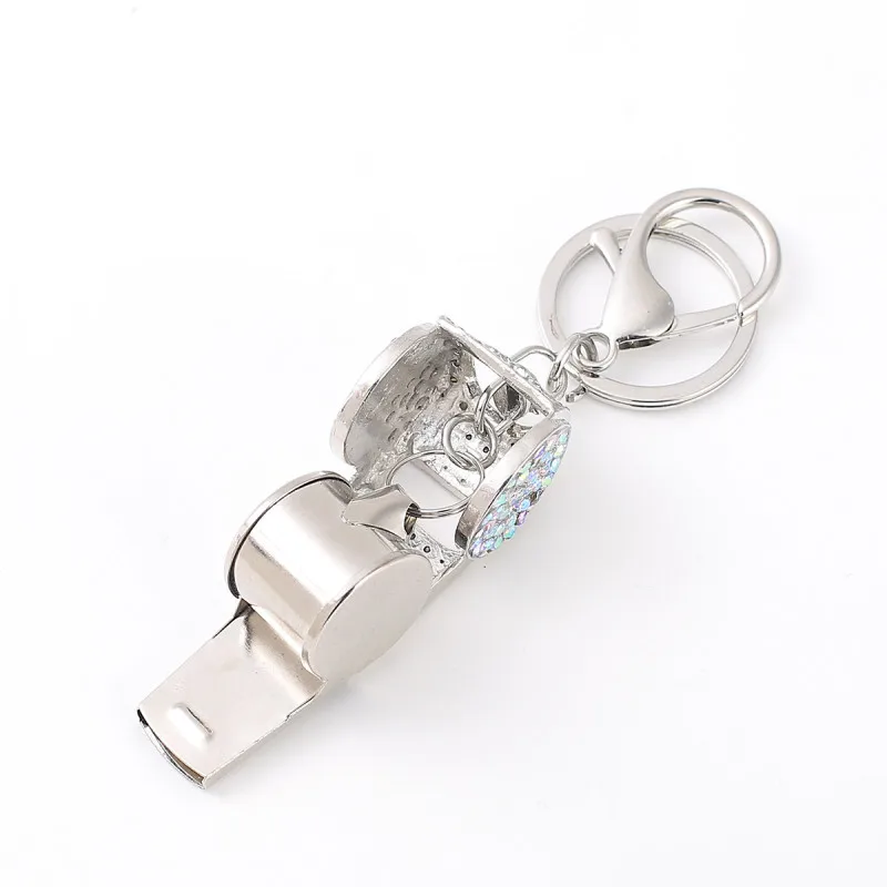 NEW Bling Glitter Whistle Key Ring Backpack Handbag Charms High Grade Shining Rhinestone Crystal Pendant Self Defense Keychain
