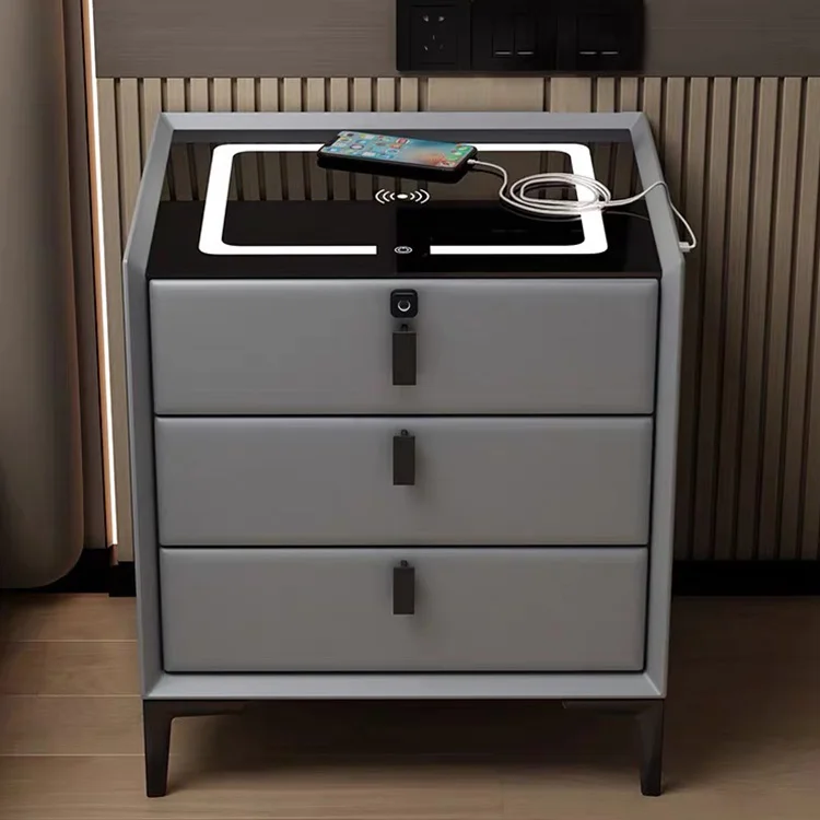 luxury Bed room furniture wooden smart bedside coffee table modern nightstands with USB wireless charging