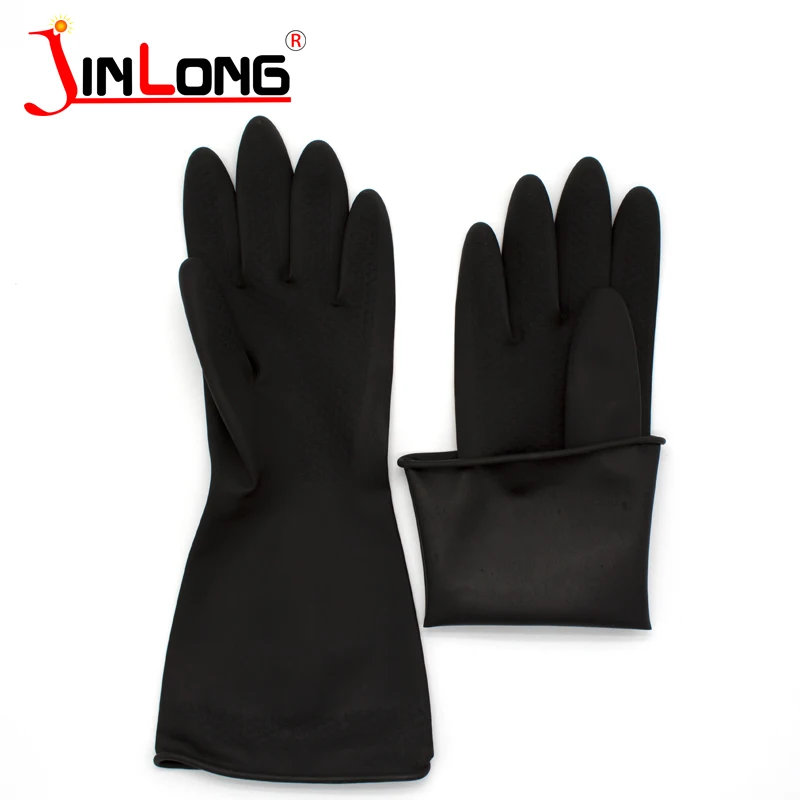 Acid and Alkali Resistant Latex 35 45 55 CM Black Industrial latex rubber Chemical Protection Gloves