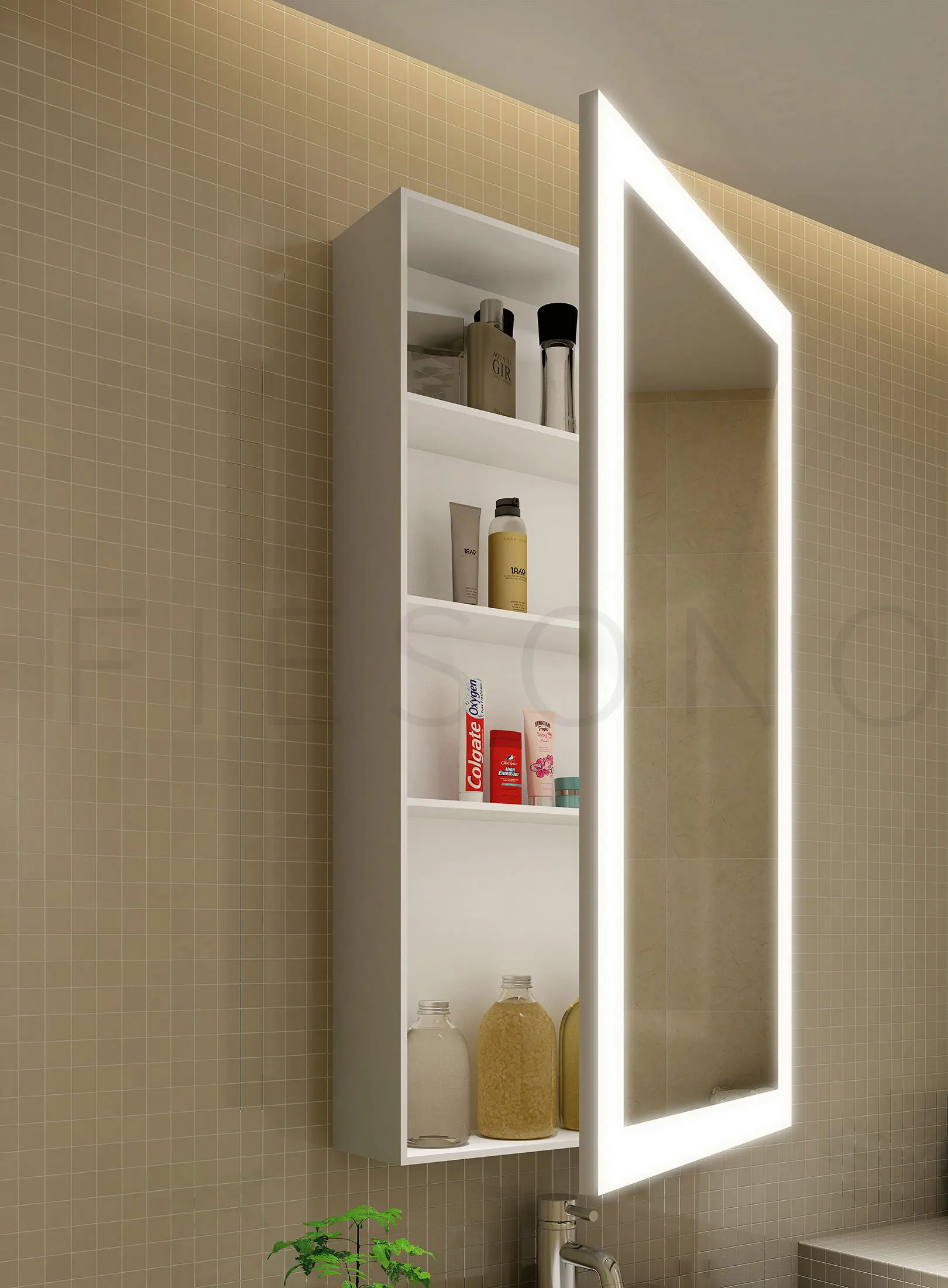 hot sale cheap bathroom mirror door with touch switch and LED lighting for bathroom cabinet