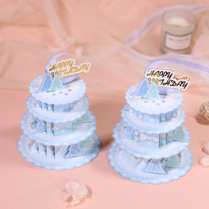 Custom Creative Paper 3D Pop Up Cartoon Children Little Bear Cake Birthday Greeting cards