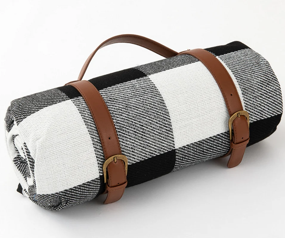 3 layers plaid printed acrylic sponge filling lightweight portable waterproof picnic blanket