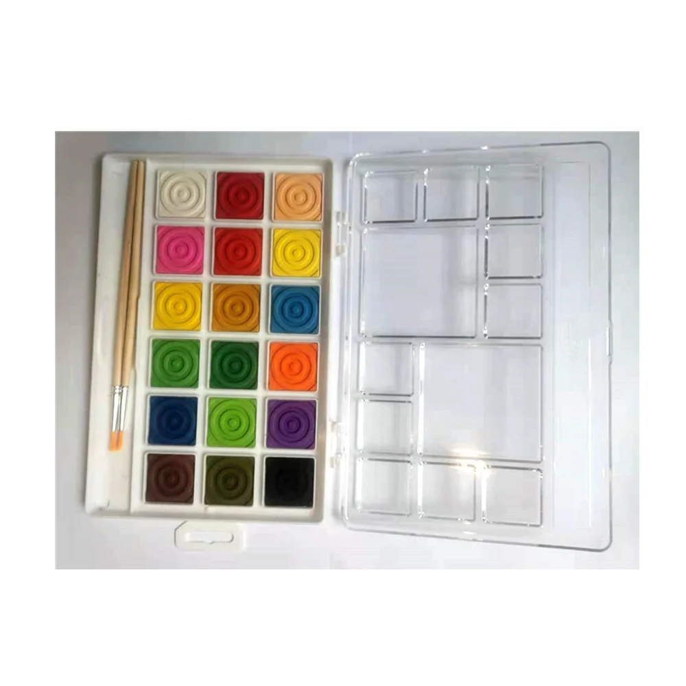 free sample non toxic pigment 18 colors solid watercolor paint cake with brush for children