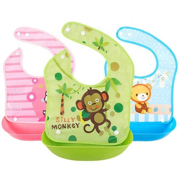 
Factory Direct Sell Kids Eating Bibs Waterproof Eva Plastic Polyester Baby Bib 