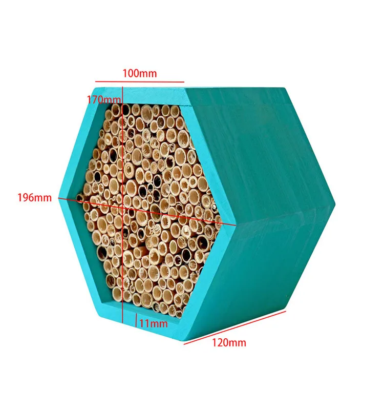 Hexagon Shape Wood Solitary Bee Hotel With Hook Bug Ladybird Garden Bee Keeping Nest House